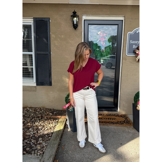 Stevie V-Neck Top, Burgundy