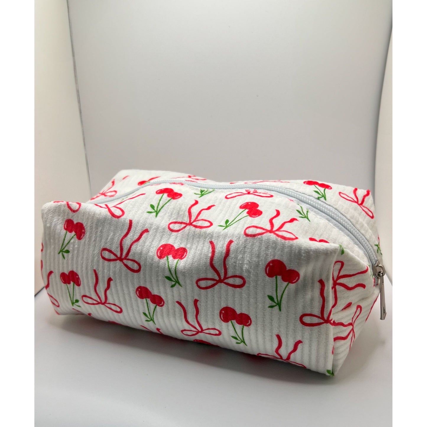 Cherry/Bow Makeup Bag, Red/White