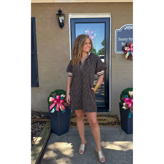 Leopard Mini Dress, Espresso/Black