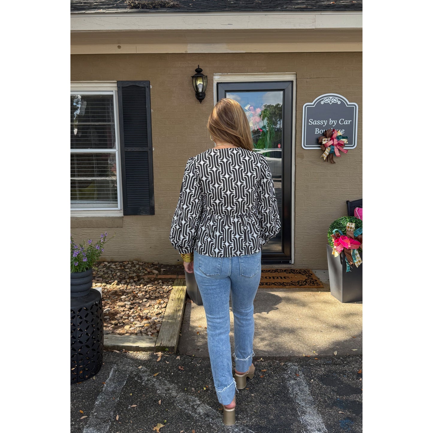Lola Abstract Pattern Top, Black/White