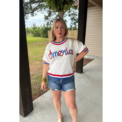 America Puff Short Sleeve Sweater