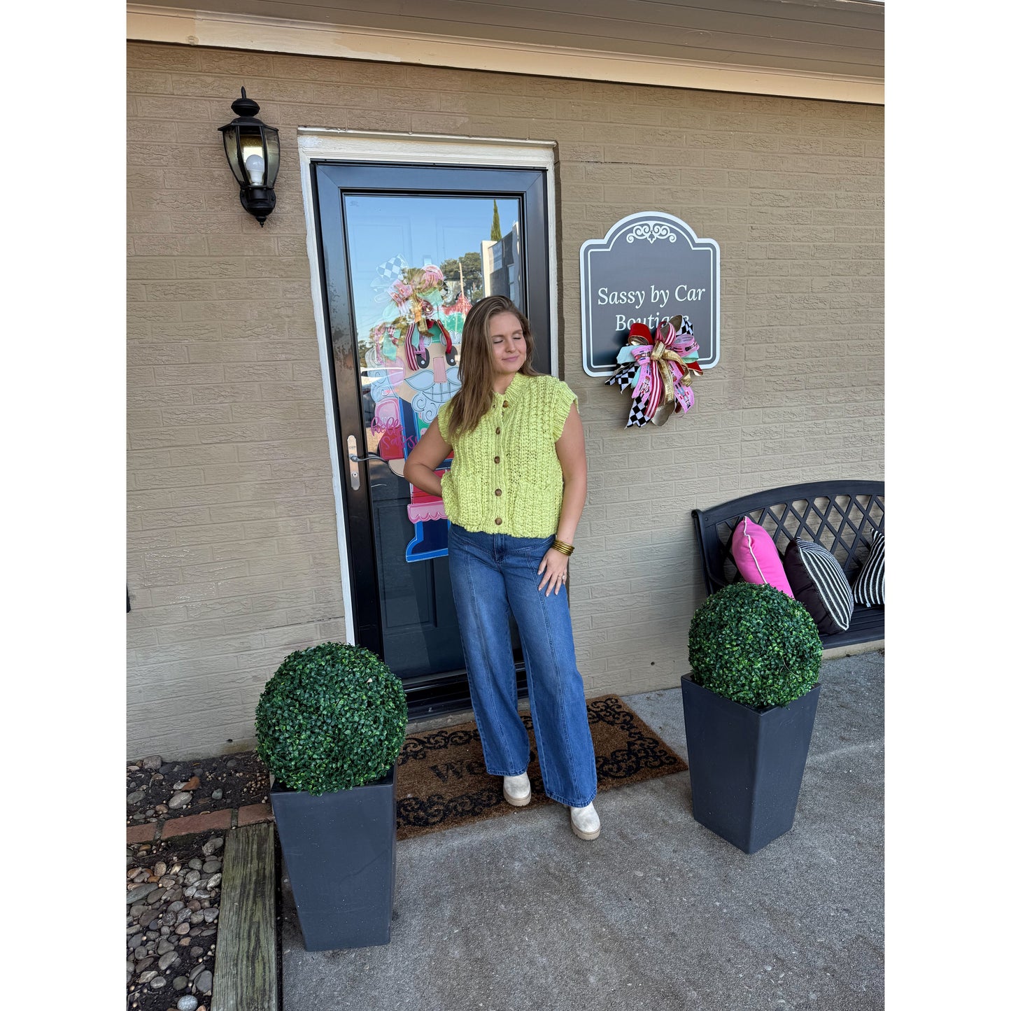 Sutton Sweater Knit Vest, Chartreuse