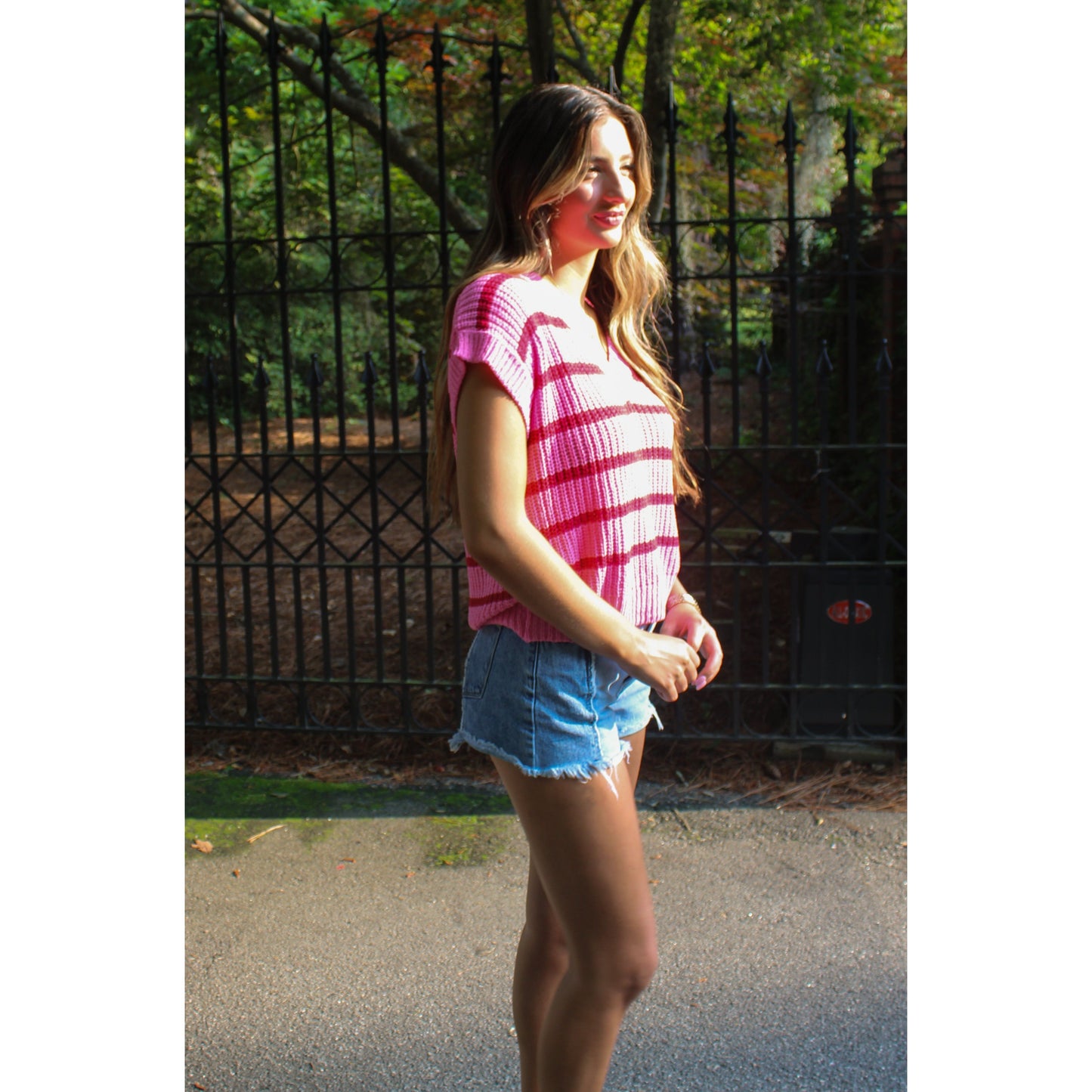 Clay Striped Top, Red/Pink