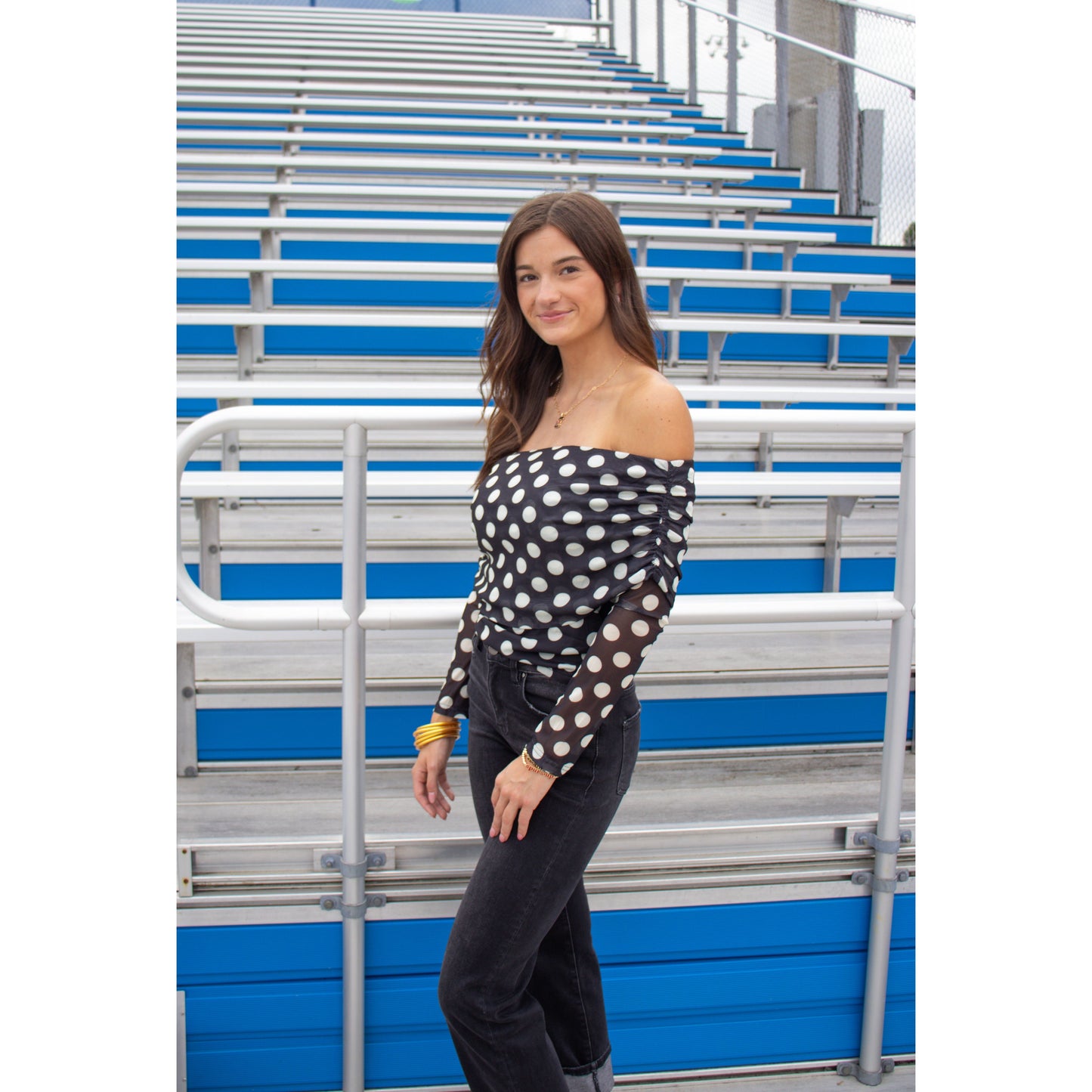 Polka Dot OTS Top, Black/Cream