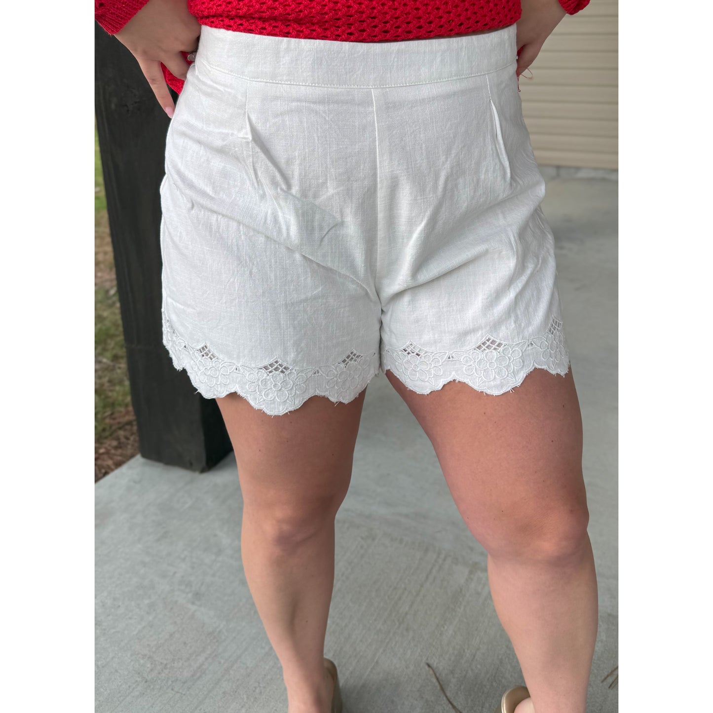 Eyelet Detail Shorts, White