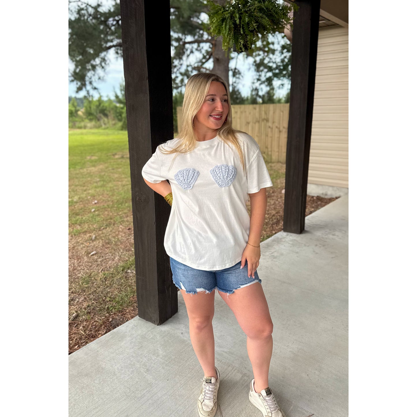 Shell Patch T-Shirt, White/Blue