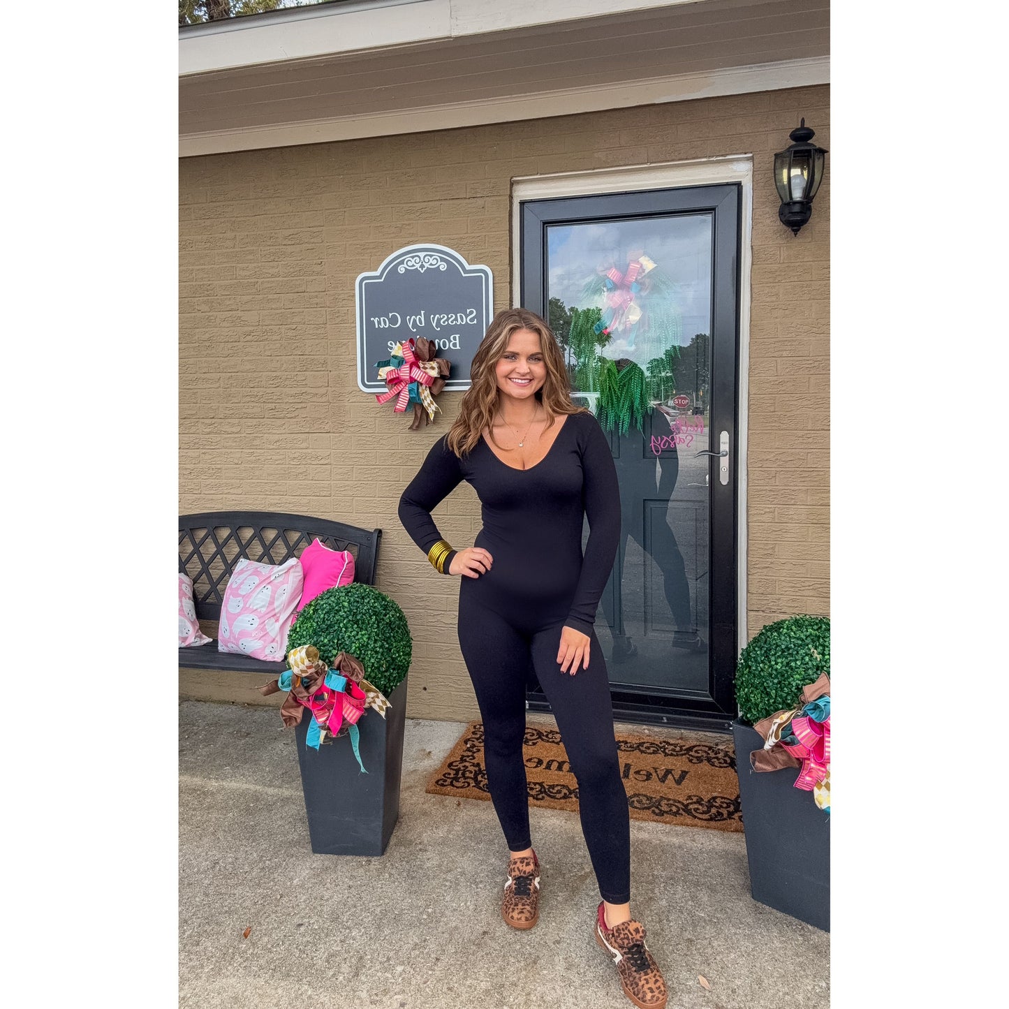 Ribbed Long Sleeve Jumpsuit, Black