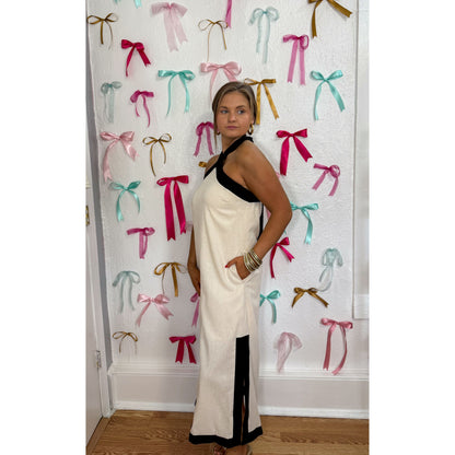Cream/Black Linen Maxi Dress