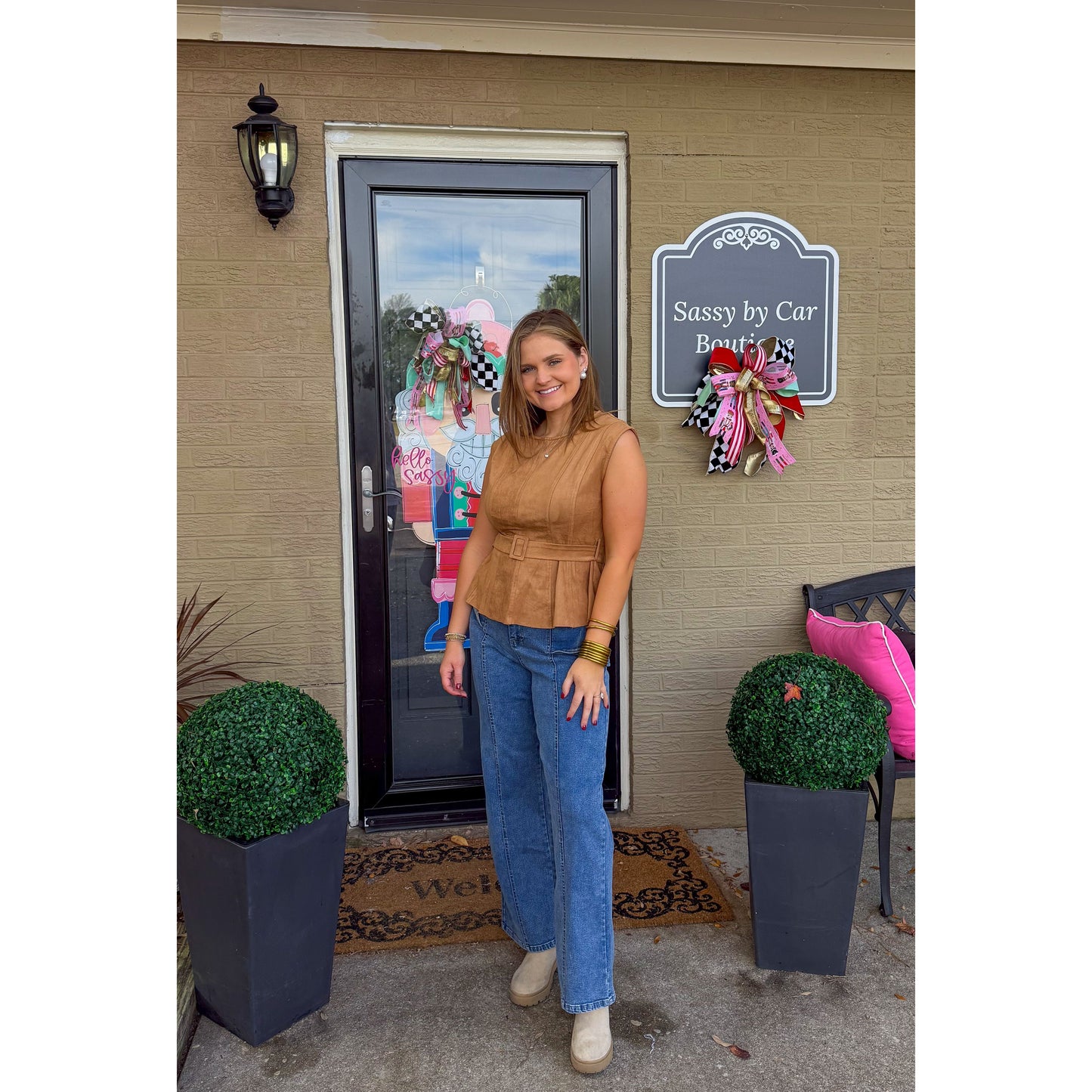 Cameron Belt Faux Suede Blouse