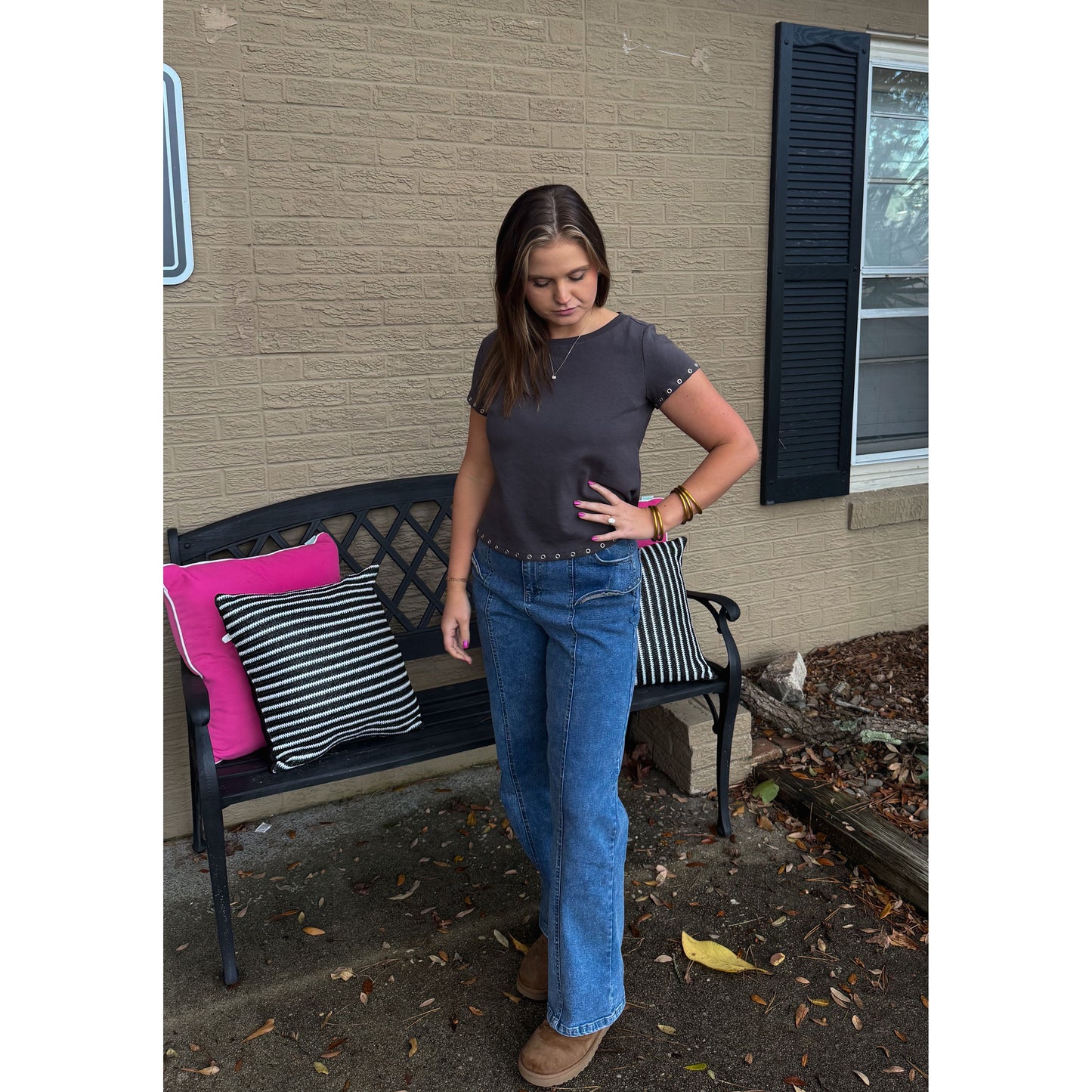 Josie Detail Top, Charcoal Grey