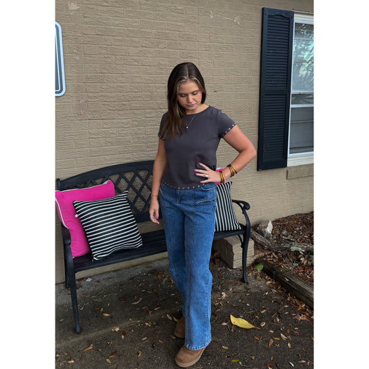 Josie Detail Top, Charcoal Grey