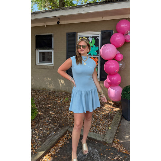 Merritt Mini Dress, Slate Blue