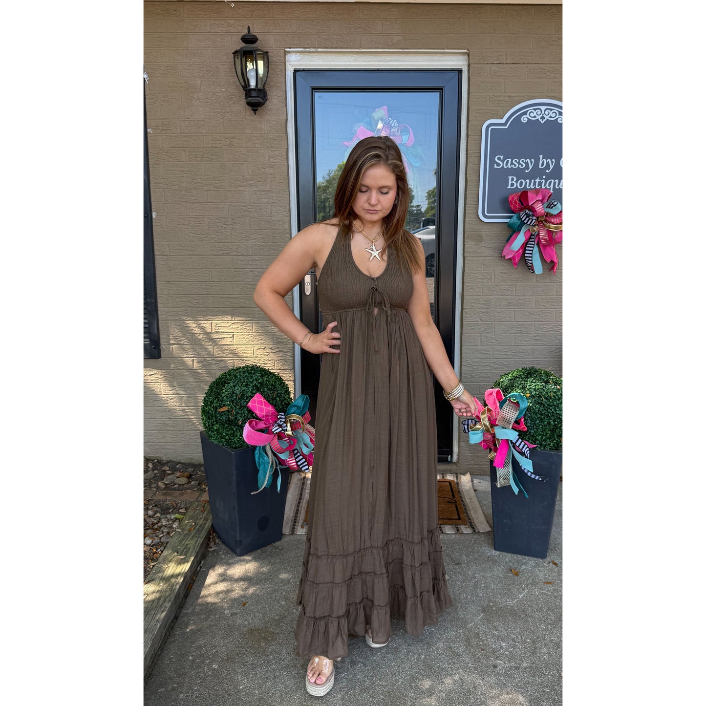 Stella Halter Maxi Dress, Brown