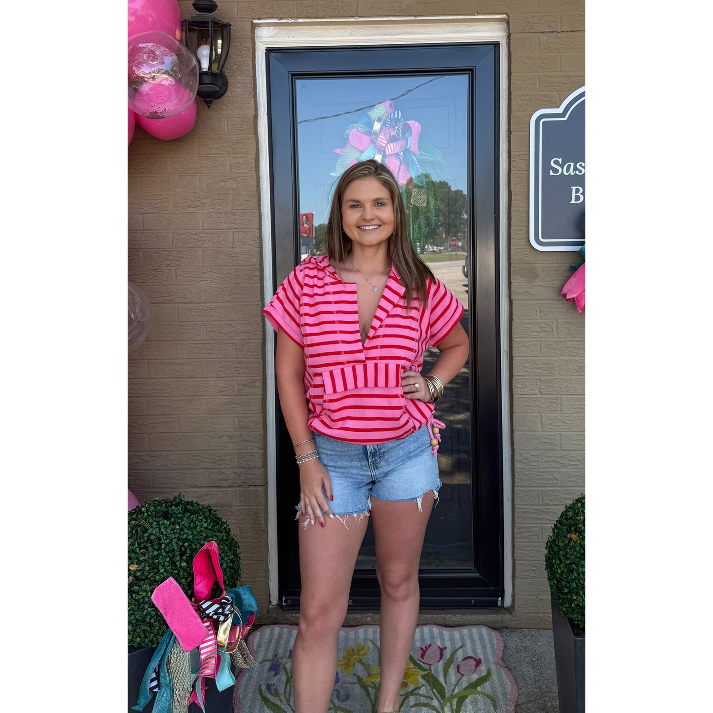Pink/Red Stripe Top