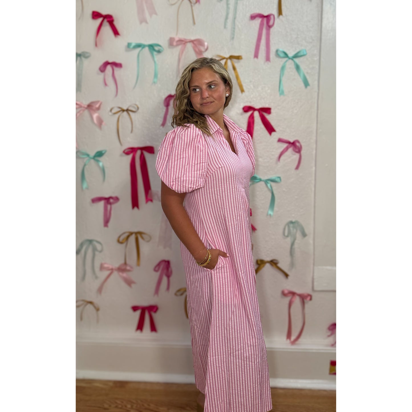 Georgia Stripe Maxi Dress, Pink/White