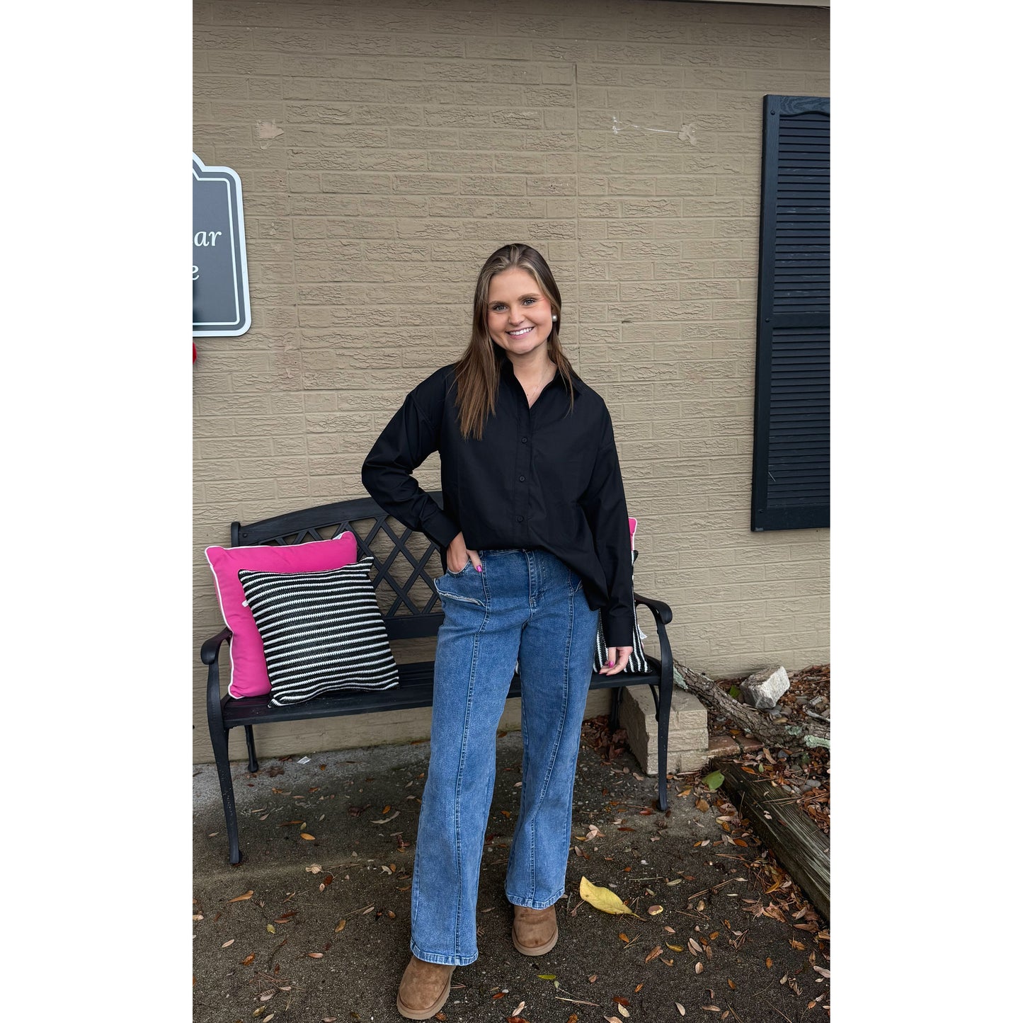 Sadie Button Down Blouse, Black