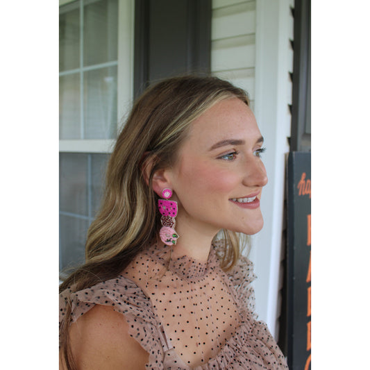 Boo Beaded Earrings, Pink Multi