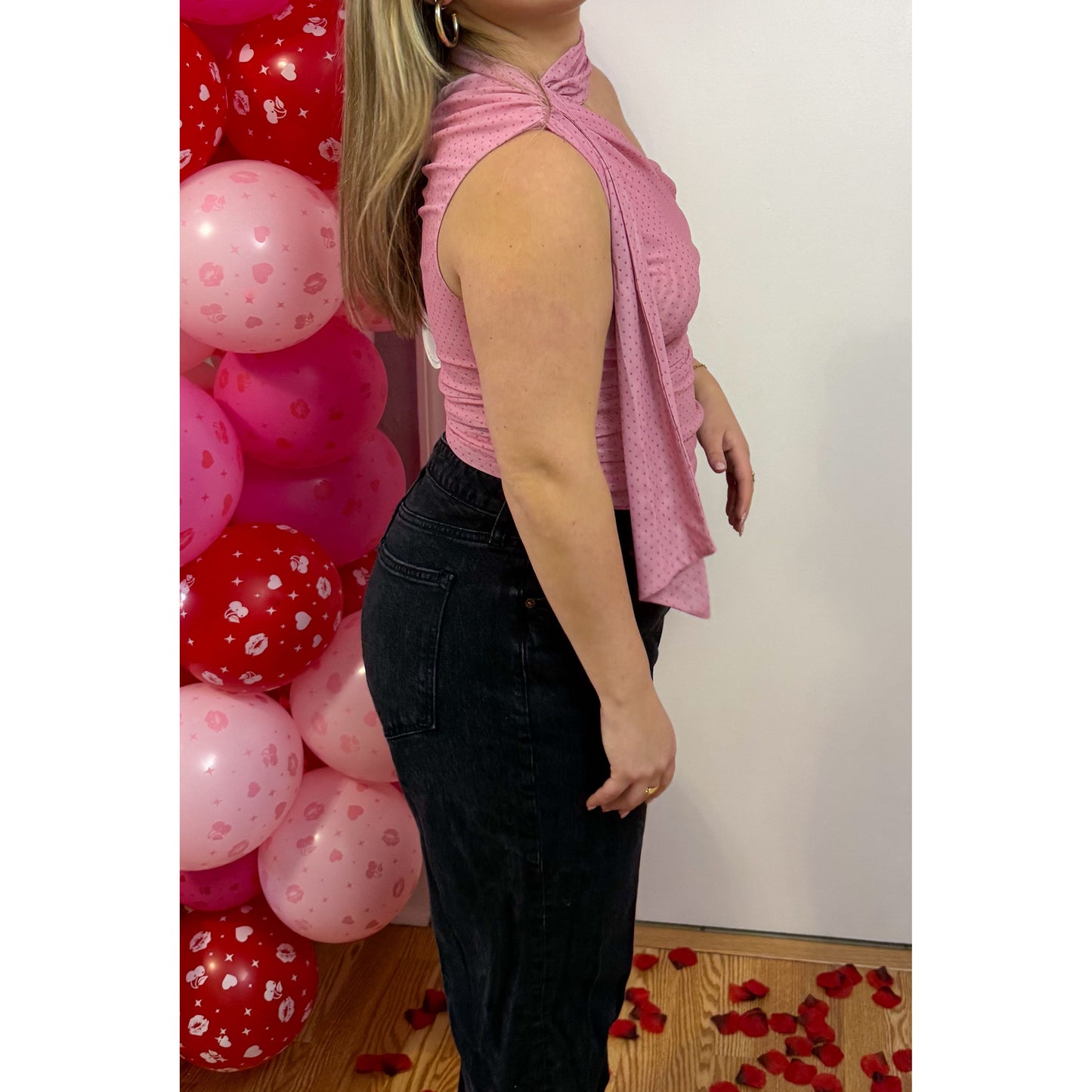 Esme Scarf Detail Top, Light Pink/Pink