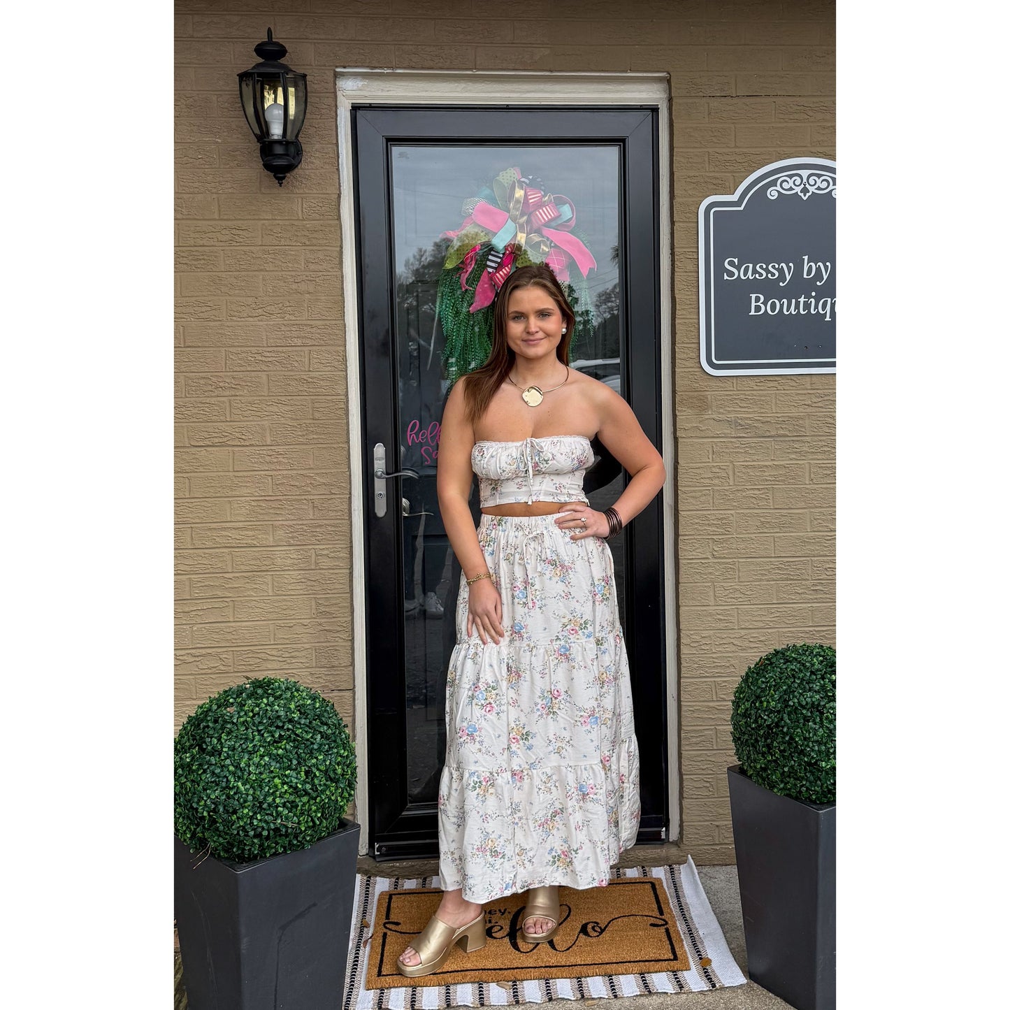 Floral Detail Maxi Skirt Set, Multi