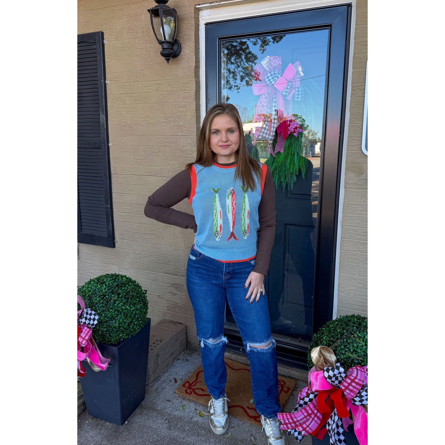 Fish Graphic Sweater Vest, Multi