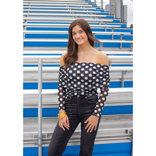 Polka Dot OTS Top, Black/Cream
