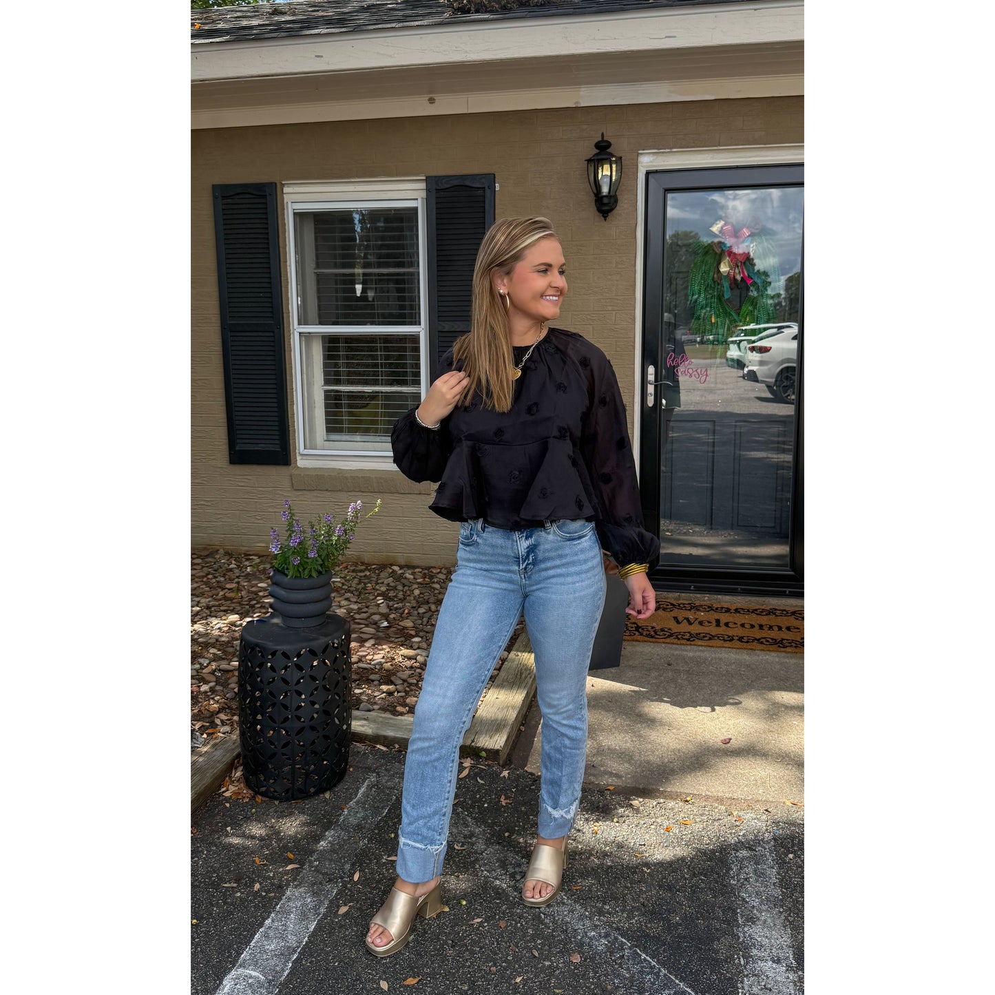 Adelyn Floral Top, Black