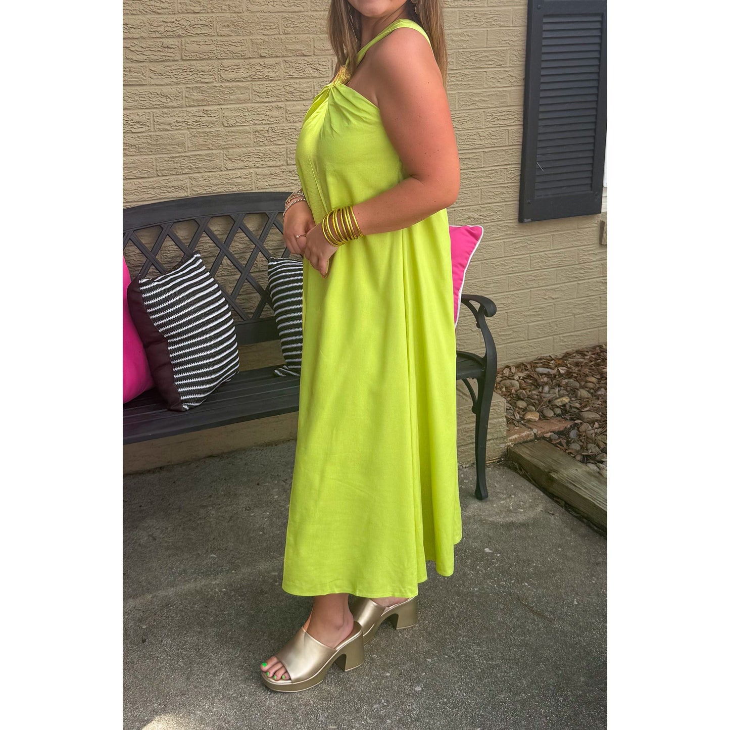 Brynn Halter Midi Dress, Lime Green