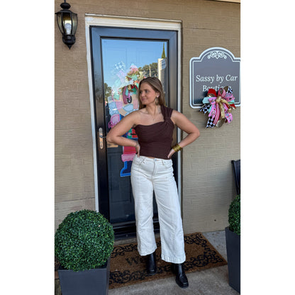 One Shoulder Top, Chocolate Brown