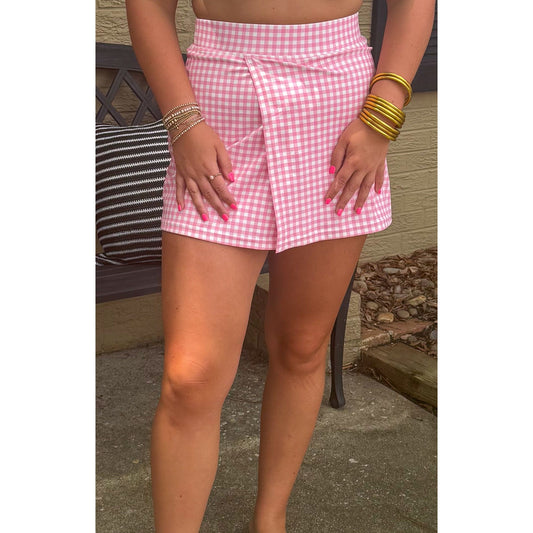 Gingham Skort, Pink/White