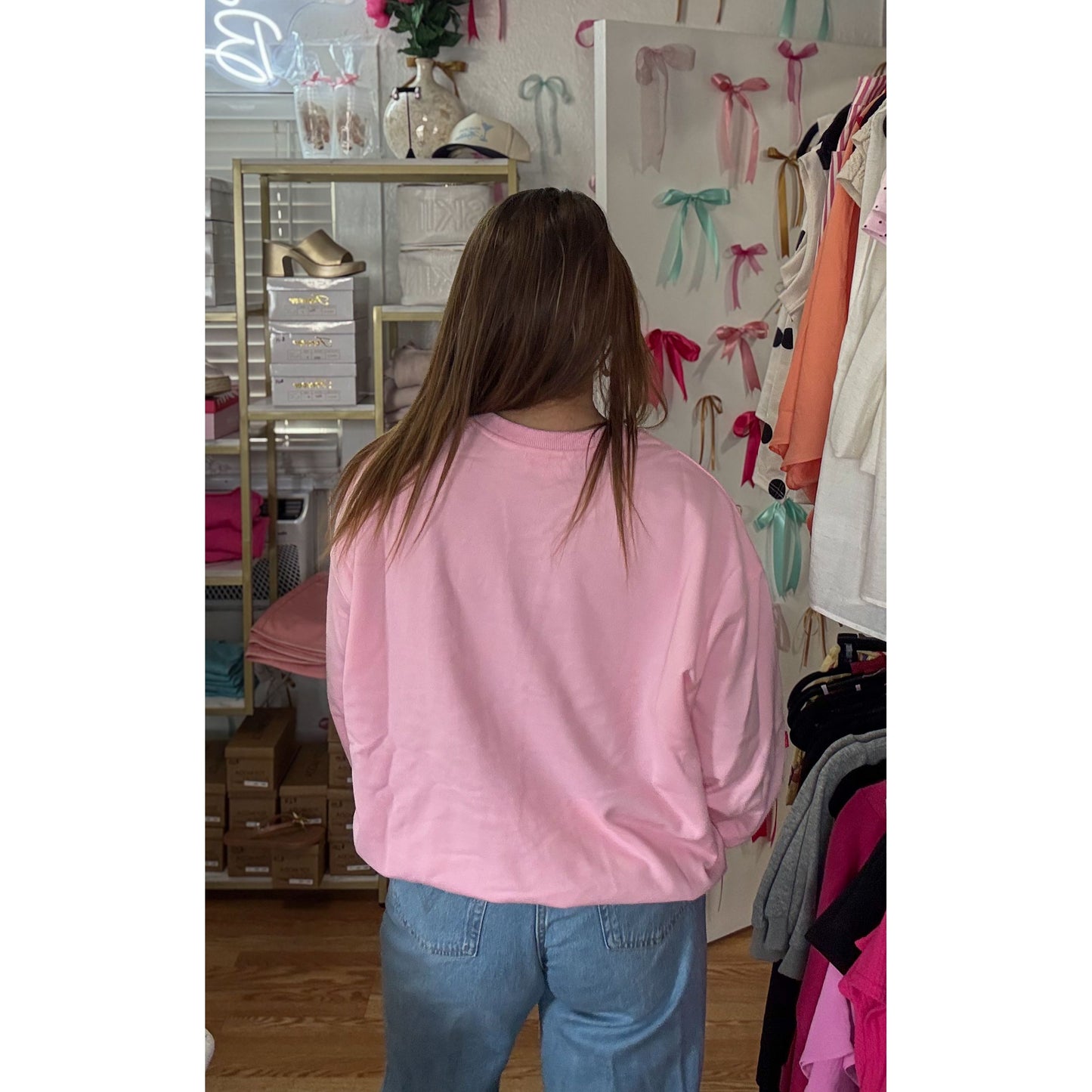 Land of the Free Sweatshirt, Baby Pink