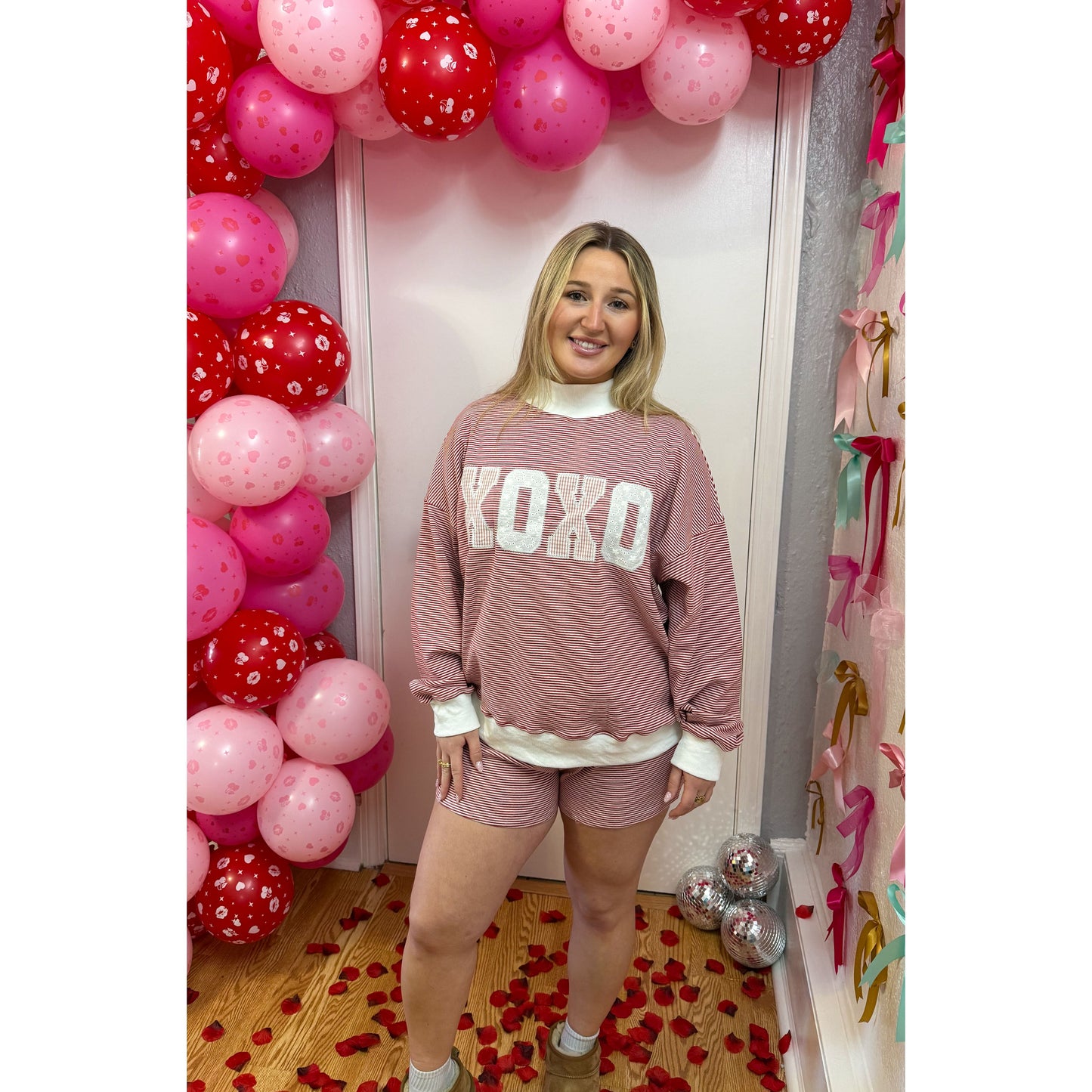 XOXO Stripe Lounge Set, Red/White