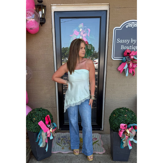 Detail Lace Asymmetrical Top, Mint