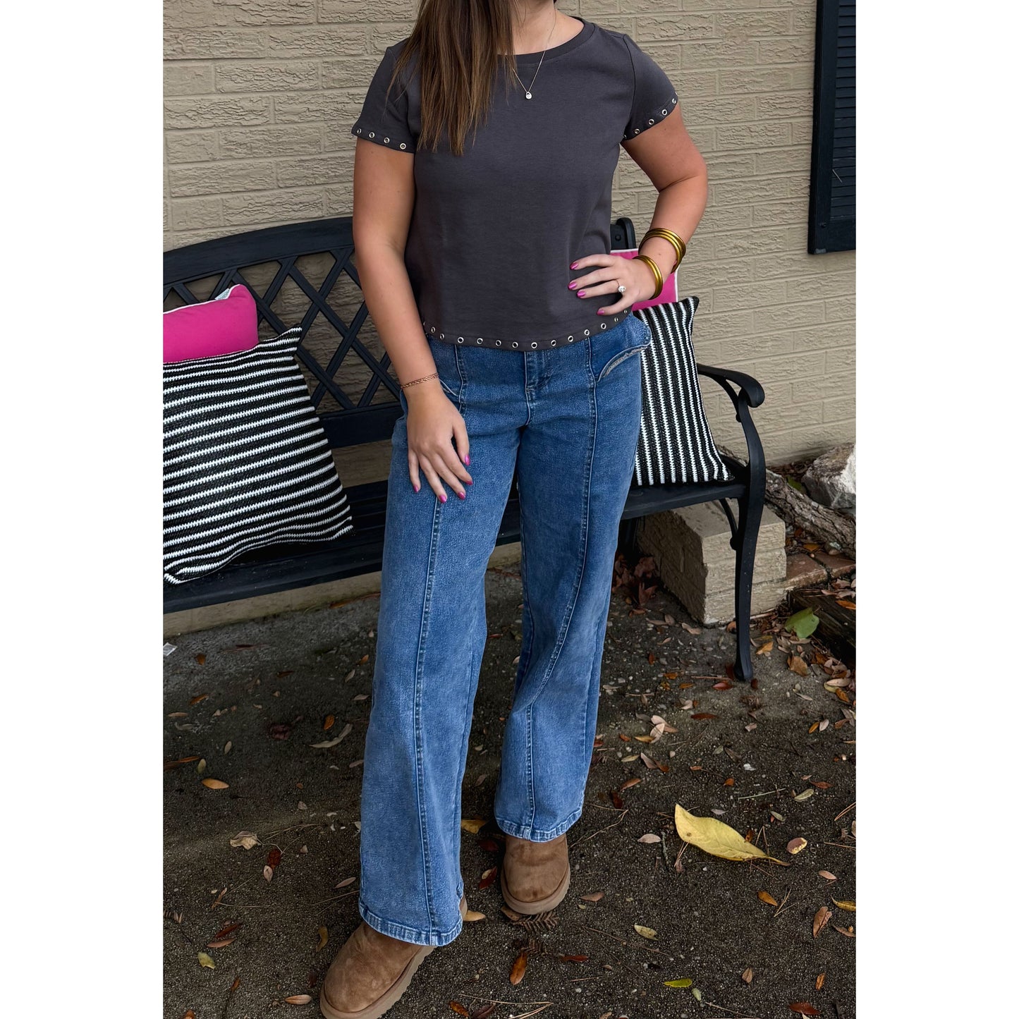 Josie Detail Top, Charcoal Grey