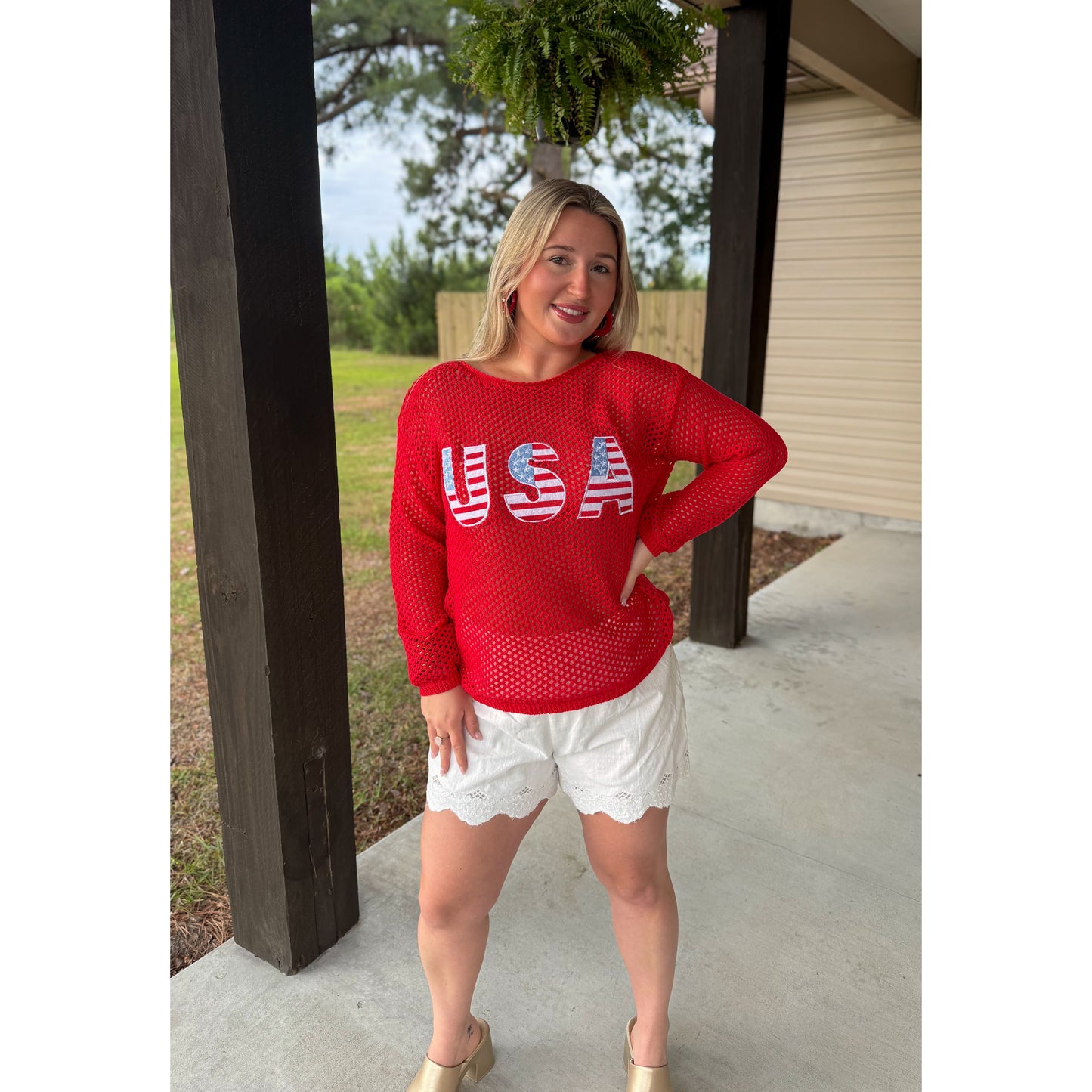 USA Crochet Top, Red