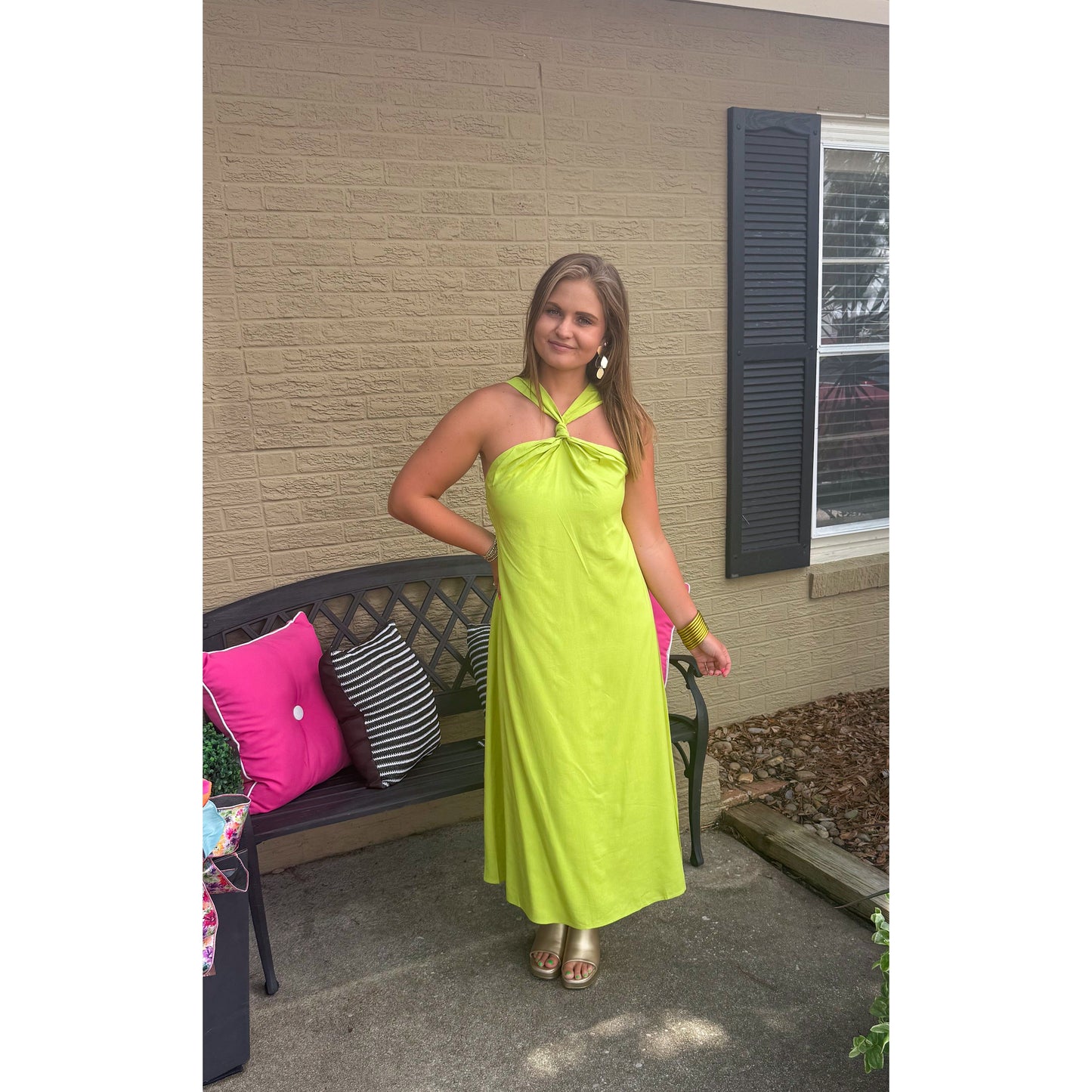 Brynn Halter Midi Dress, Lime Green
