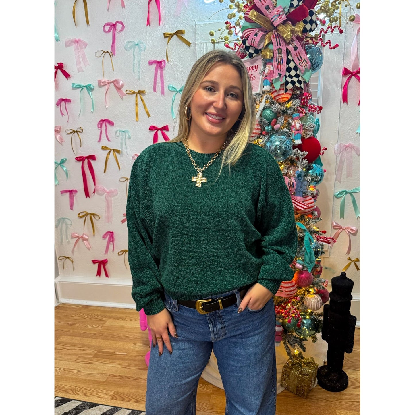 Fuzzy Sweater, Hunter Green