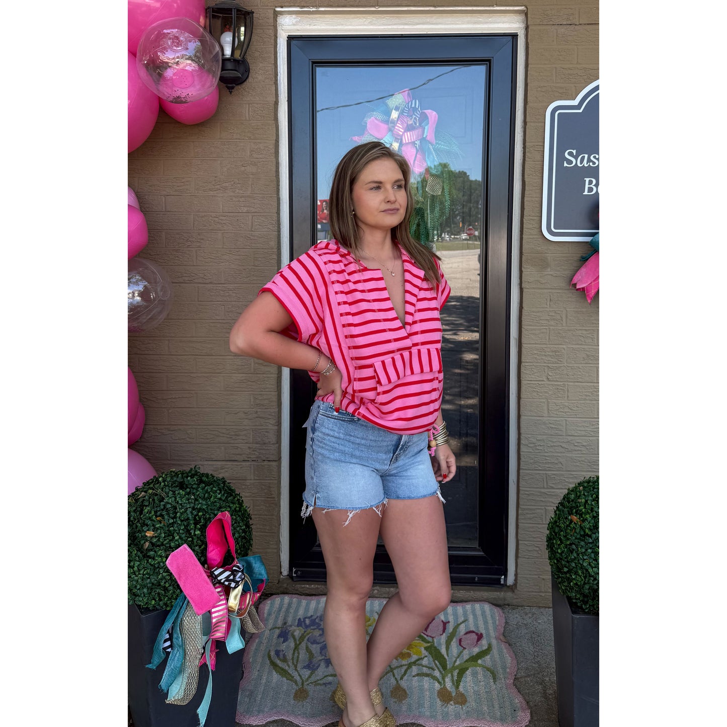Pink/Red Stripe Top