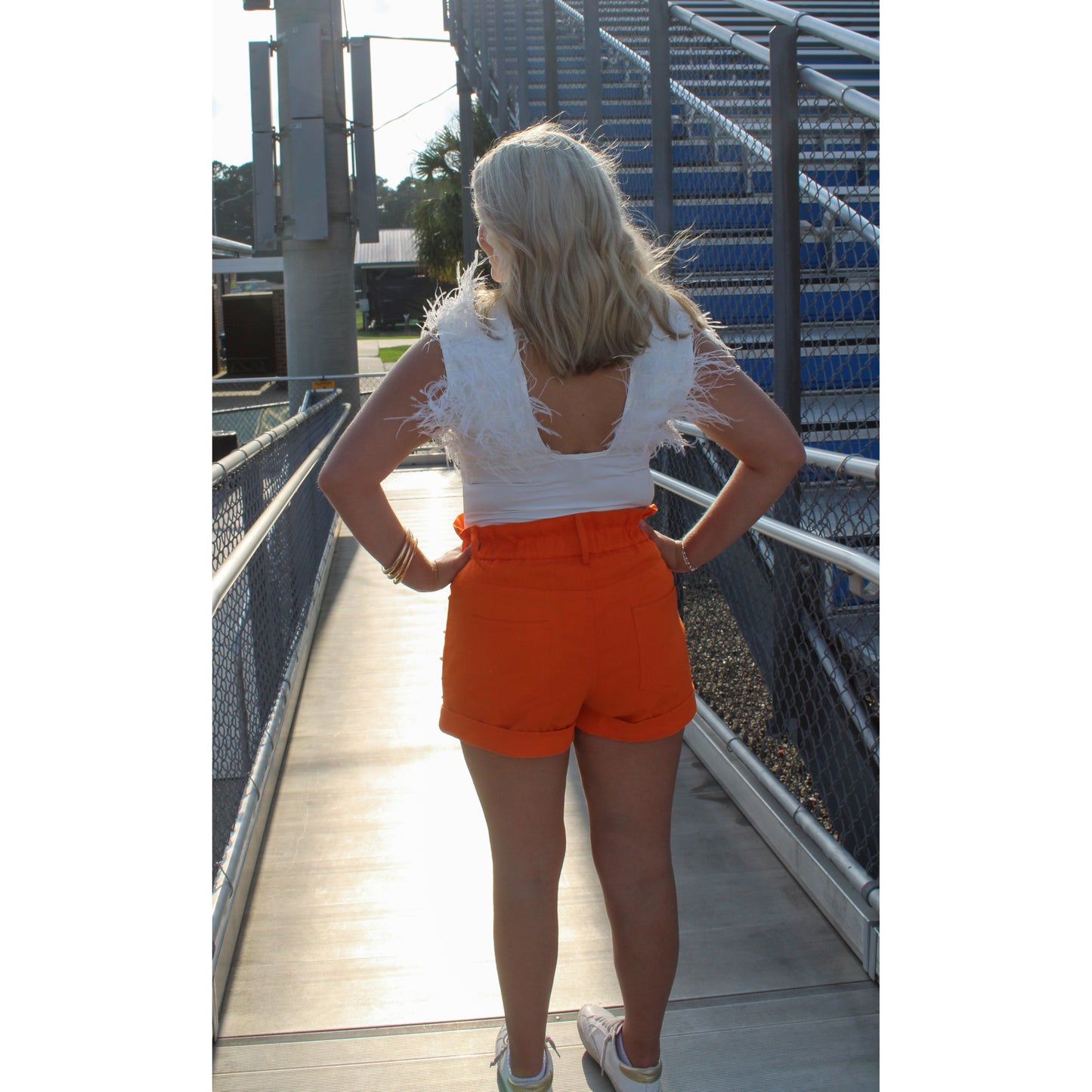 Game On Pearl Detail Shorts, Orange