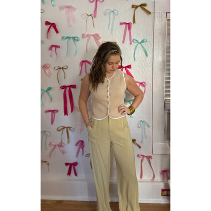 Caroline Button Vest, Taupe/White