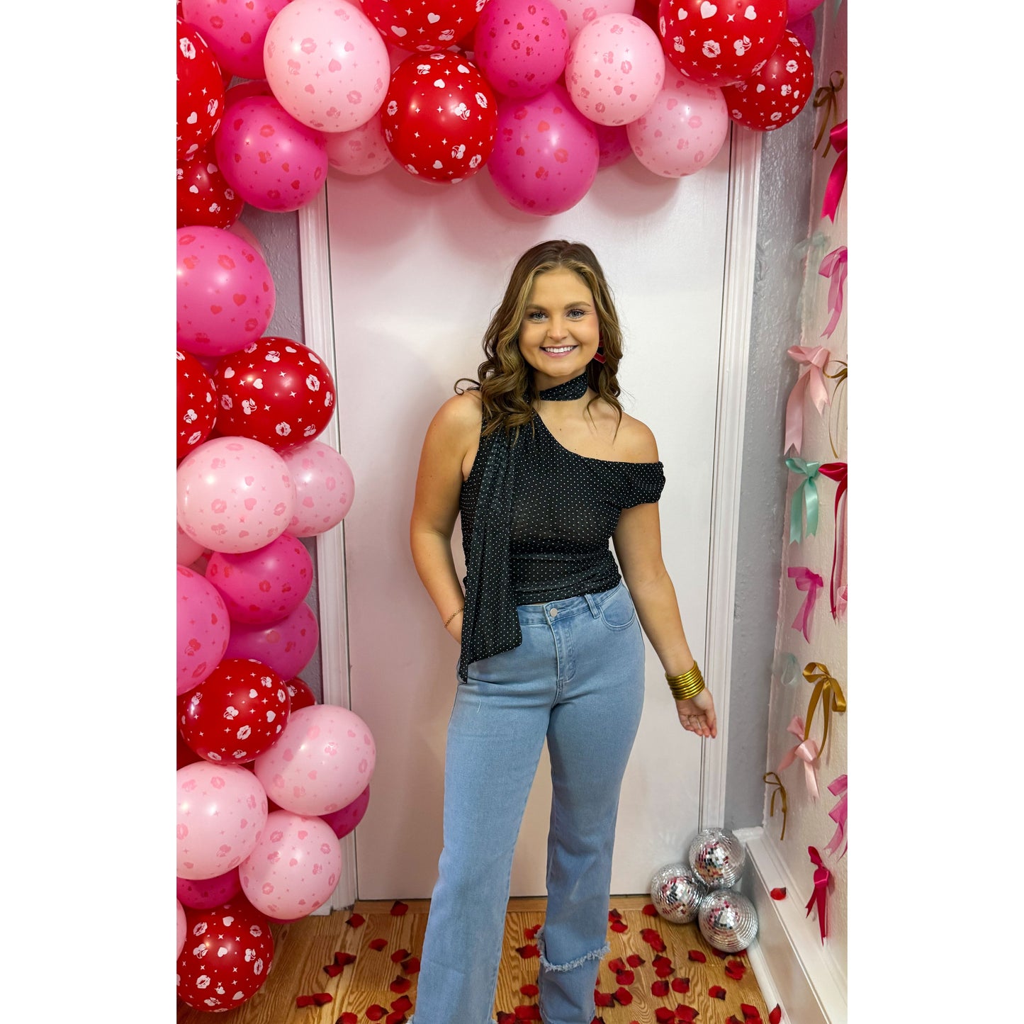 Esme Scarf Detail Top, Black/White