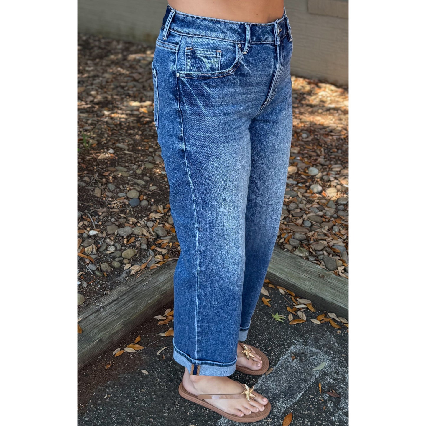 Cuffed Boyfriend Fit Jeans, Dark Wash