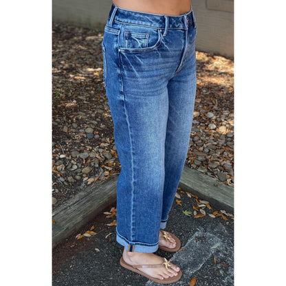 Cuffed Boyfriend Fit Jeans, Dark Wash