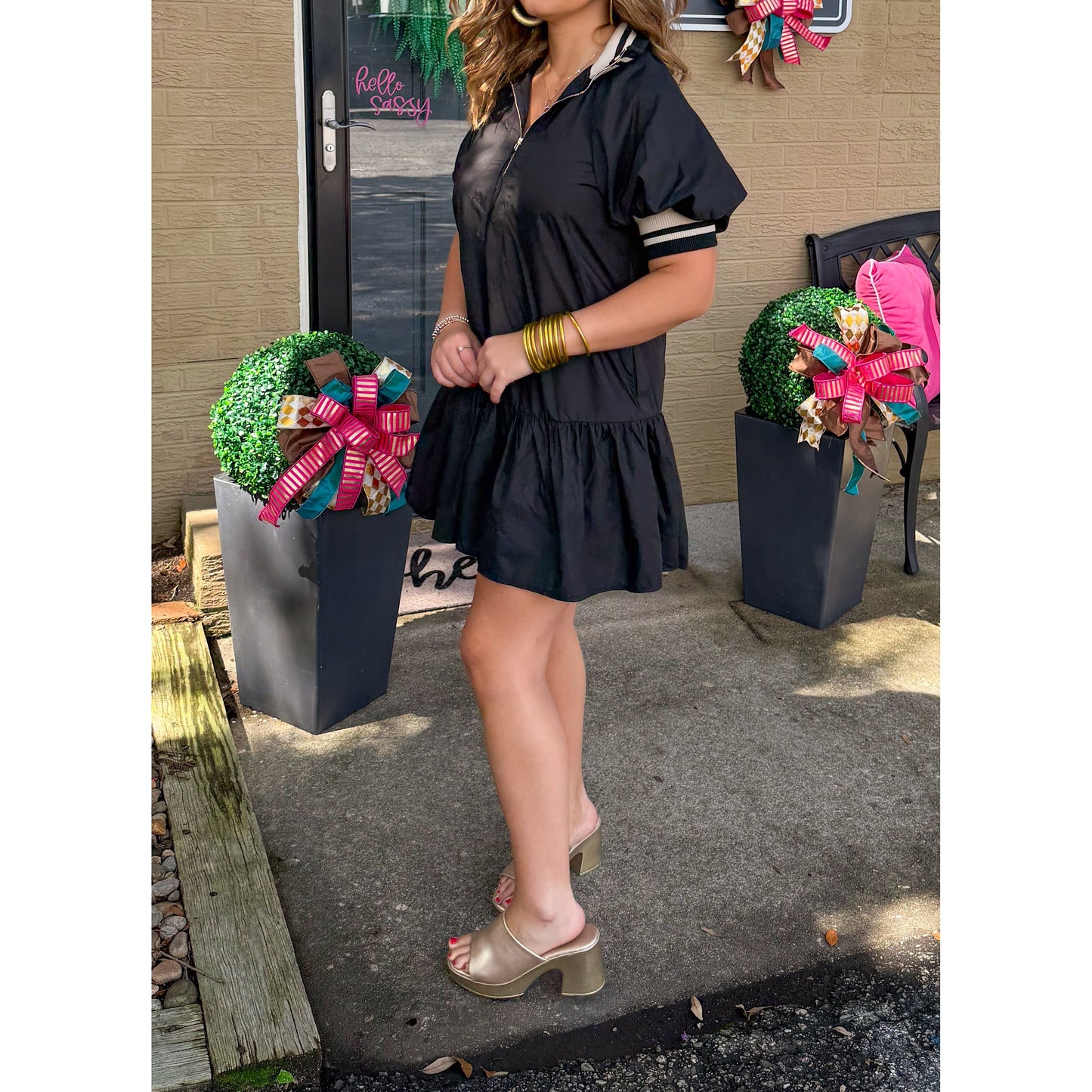 Kenny Mini Dress, Black/Taupe