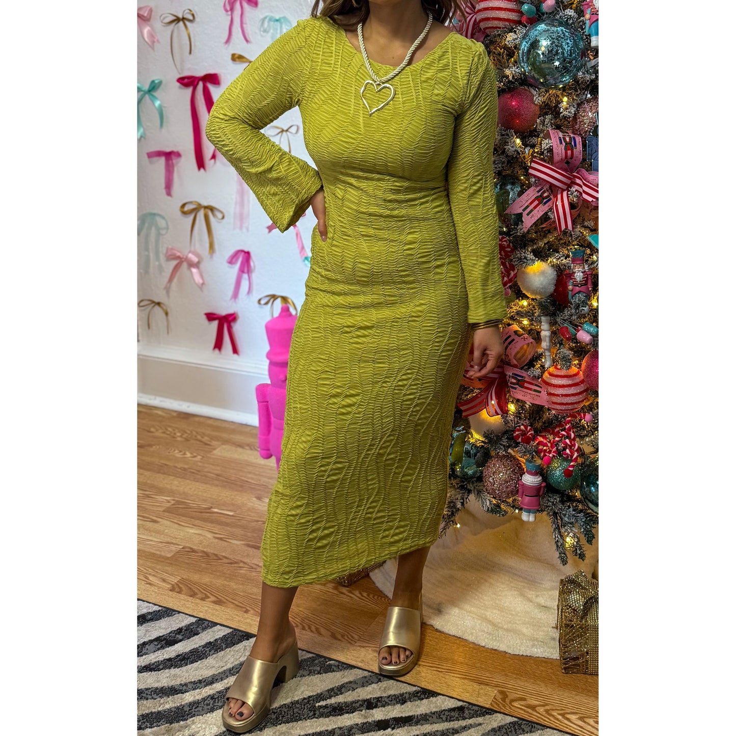 Esme Midi Fitted Dress, Avocado