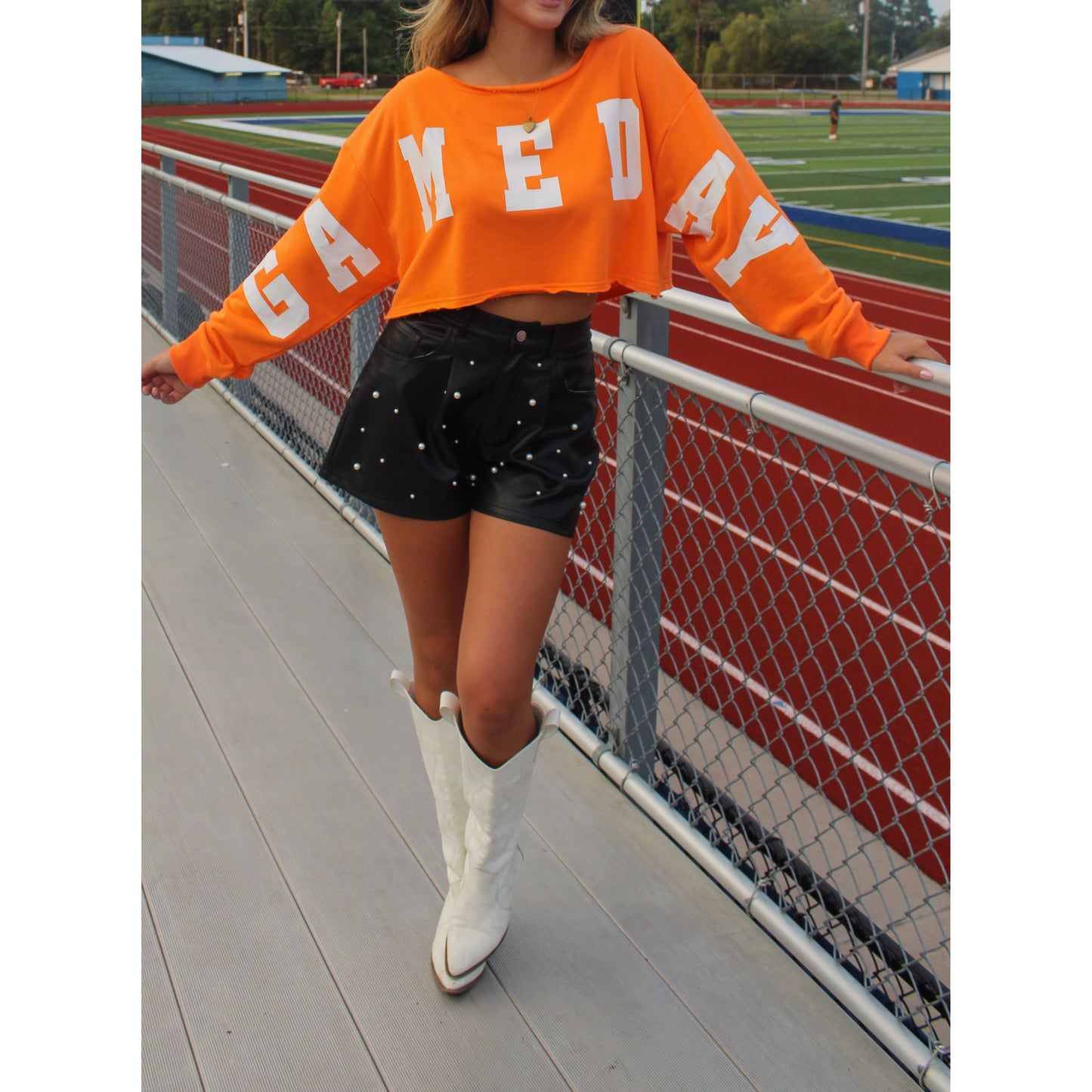 Game Day Crop Top, Orange/White