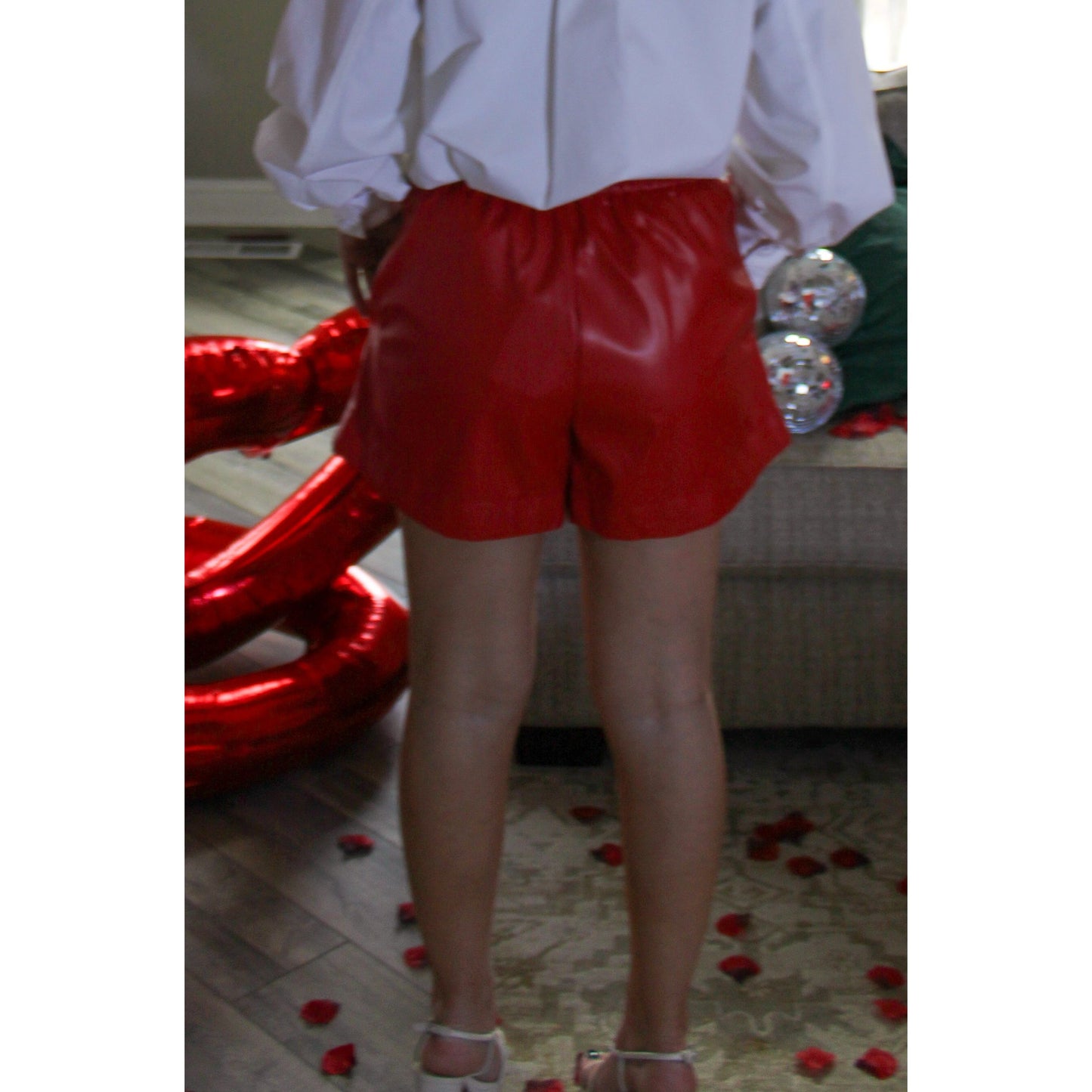 Redd Faux Leather Shorts, Cherry Red