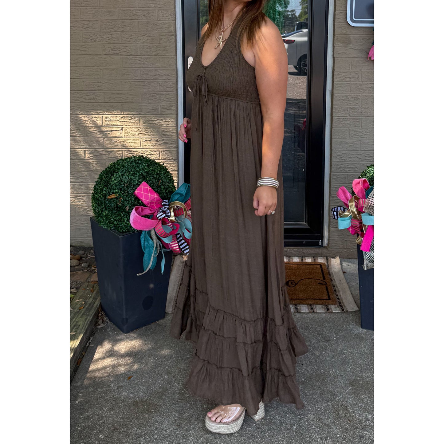 Stella Halter Maxi Dress, Brown