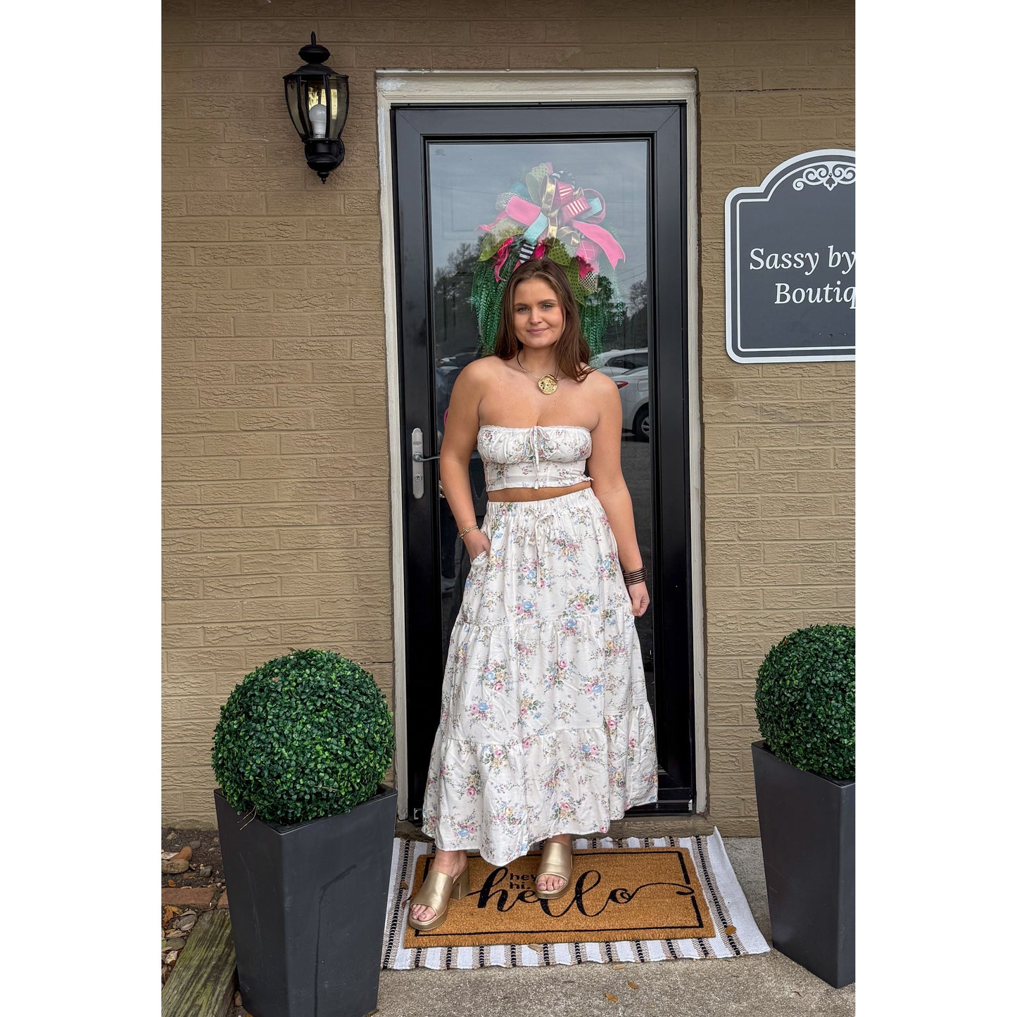 Floral Detail Maxi Skirt Set, Multi