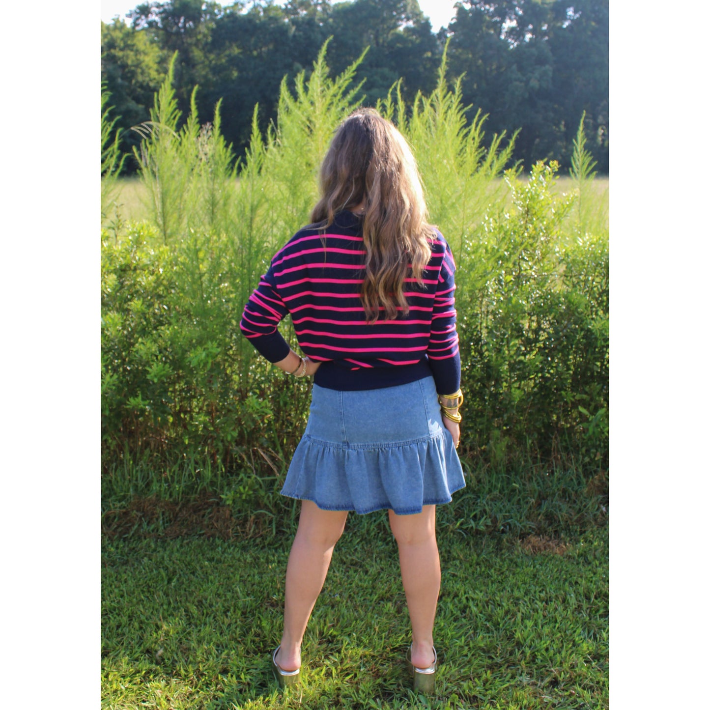 Khloe Stripe Top, Navy/Pink