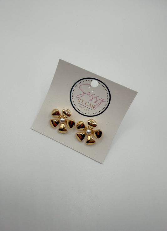 Flower Stud Earrings, Gold
